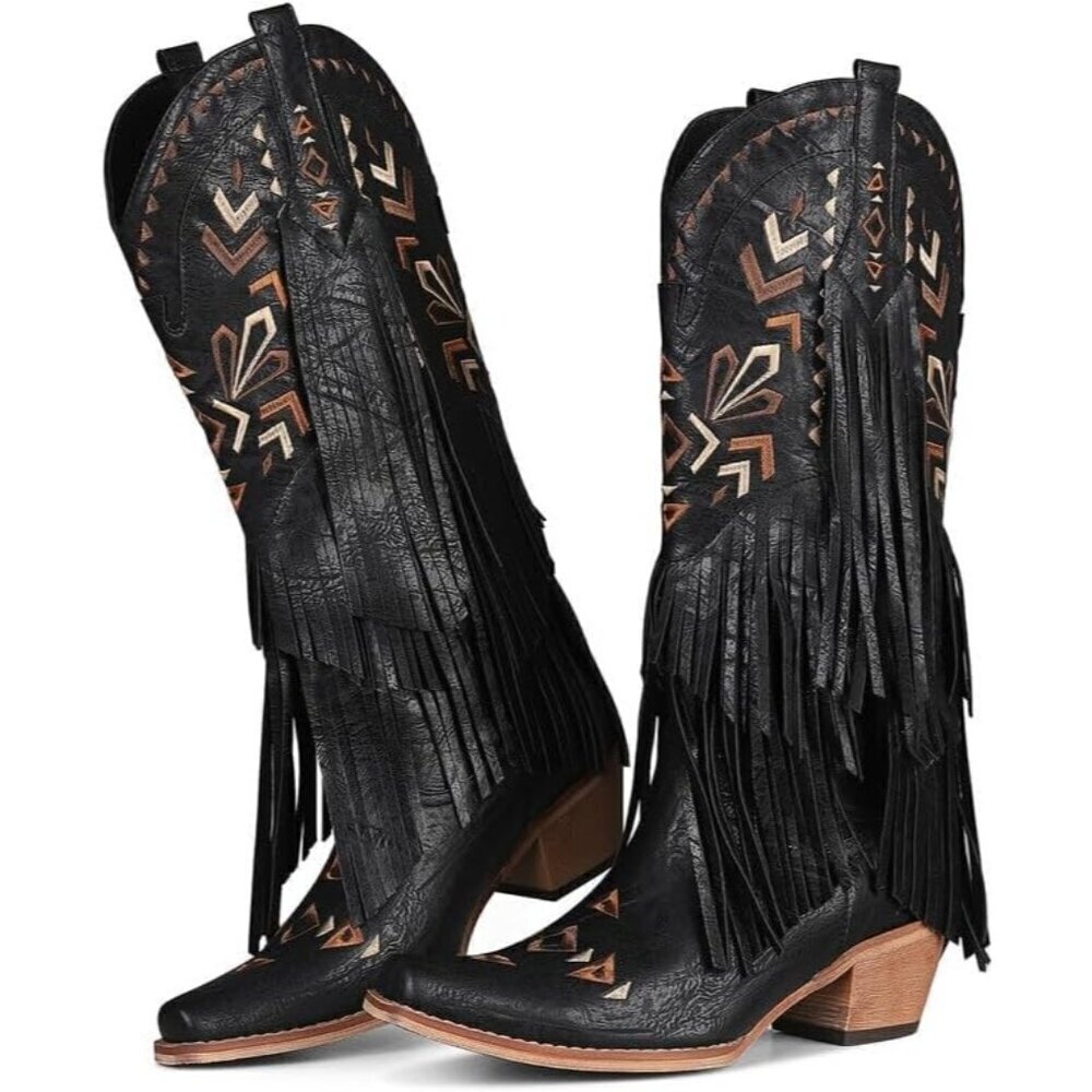 SaraIris Women's Cowgirl Boots black Polyurethane Knee High Boots